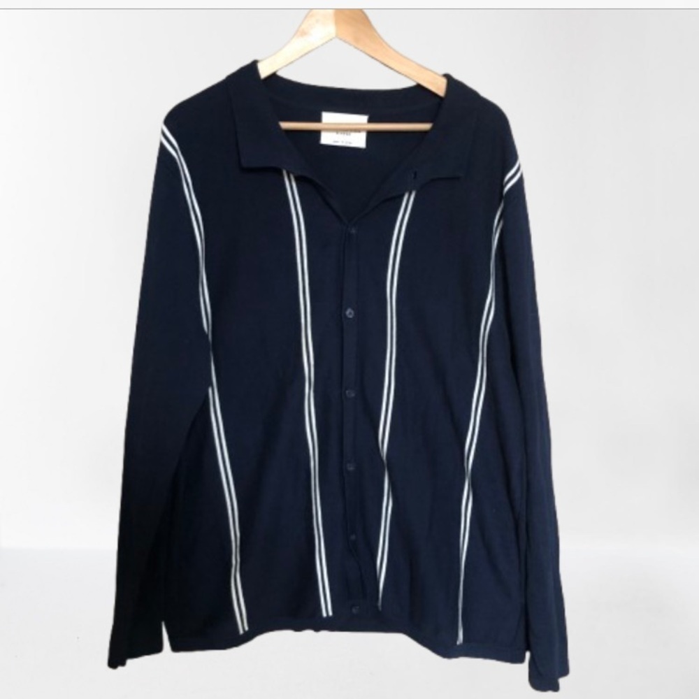 Navy Cotton Button-Up Striped Cardigan XL